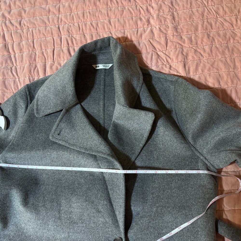 Gray Belted Double Face Wrap Coat - Uniqlo L - Picture 5 of 6
